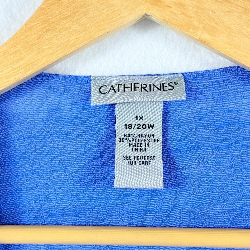 Catherines Cardigan Women 1X Blue Tie Dye Open Front Boho Coastal Flowy Kimono